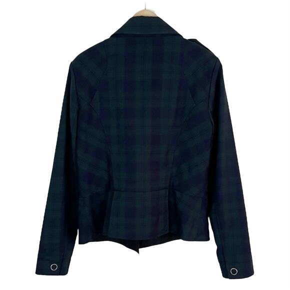 CAbi #3181 Green & Navy Blue Tartan Plaid Zip Front Moto Jacket Size 6 - Picture 4 of 9